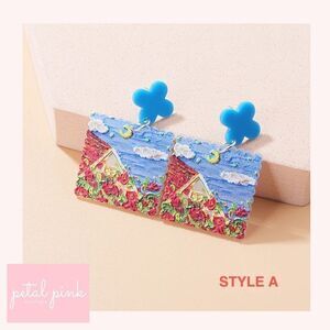 Acrylic Landscape Painting Drop Earrings Colorful Unique Artsy Eclectic